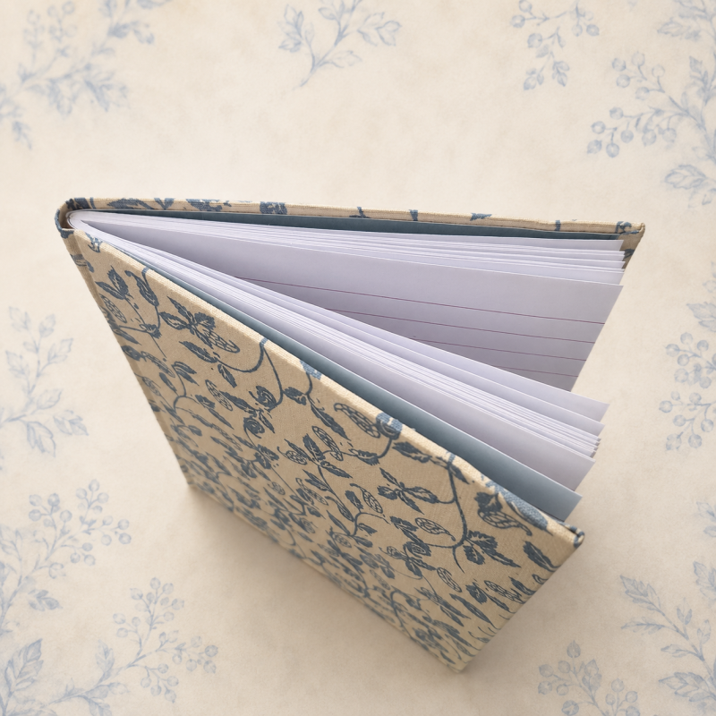 Handmade Blue Botanical Fabric Notebook – A6 Lined Journal