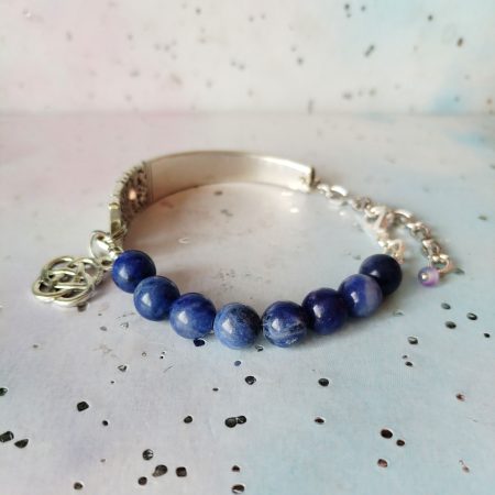 Handcrafted Silver Plated Spoon Handle Bracelet with Sodalite beads Choice of Charm.