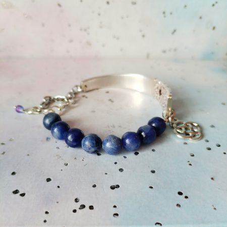 Handcrafted Silver Plated Spoon Handle Bracelet with Sodalite beads Choice of Charm.