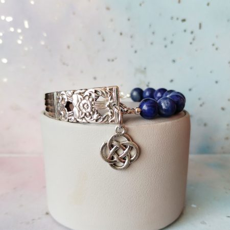Handcrafted Silver Plated Spoon Handle Bracelet with Sodalite beads Choice of Charm.