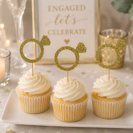 Engagement Straws,Gold Engagement Cupcake Toppers,Ring toppers