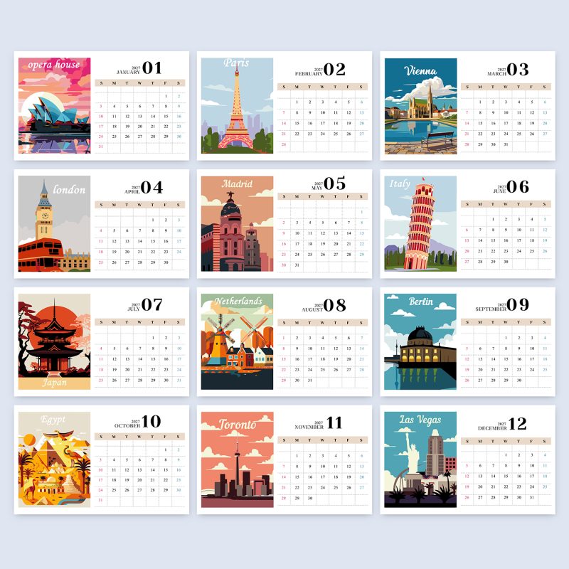 2027 Paint By Number Wall Calendar - Famous Buildings