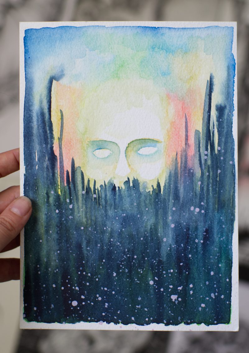 Forest Ghost Original Surrealistic Watercolour Painting A5
