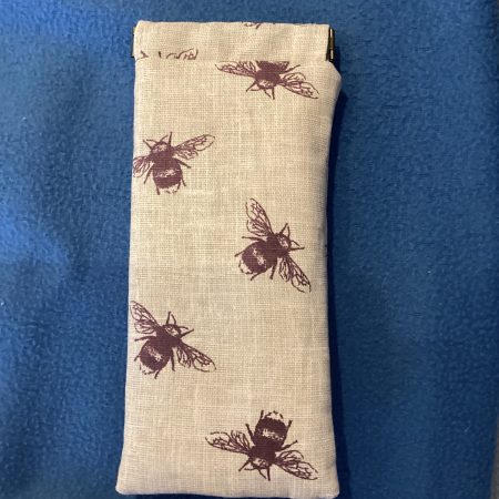 Beautiful Beige Burgundy Bees Fabric Padded Lined Glasses Case with Magnetic Clip