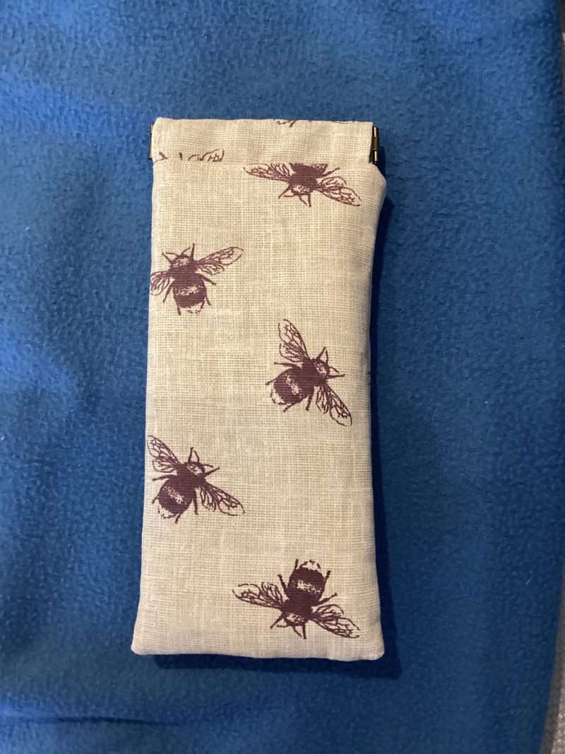 Beautiful Beige Burgundy Bees Fabric Padded Lined Glasses Case with Magnetic Clip