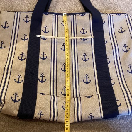 Navy/Beige Nautical Seaside Themed Anchor Lined Zipped Medium/Large Beach Bag