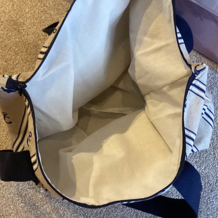 Navy/Beige Nautical Seaside Themed Anchor Lined Zipped Medium/Large Beach Bag