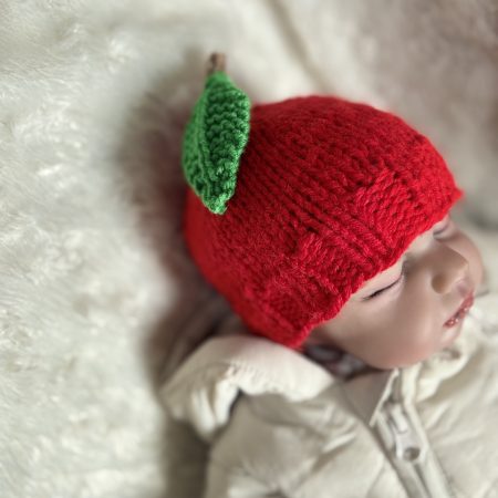 Hand Knitted, red apple style Baby Hat, made with acrylic yarn. 3 Sizes Birth to 6 Months