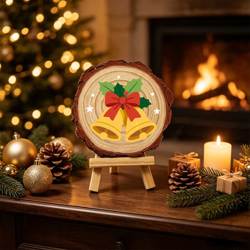 Pine Wood Paint by Number Kit | Christmas Bells (20cm)