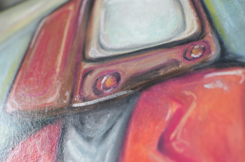 TV Head Surrealistic Original Oil Pastel Artwork in 28 cm x 35.5 cm