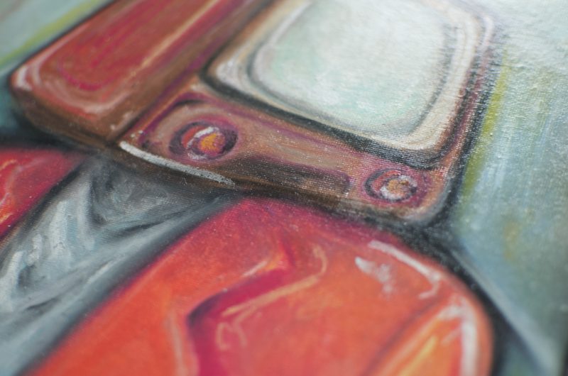 TV Head Surrealistic Original Oil Pastel Artwork in 28 cm x 35.5 cm