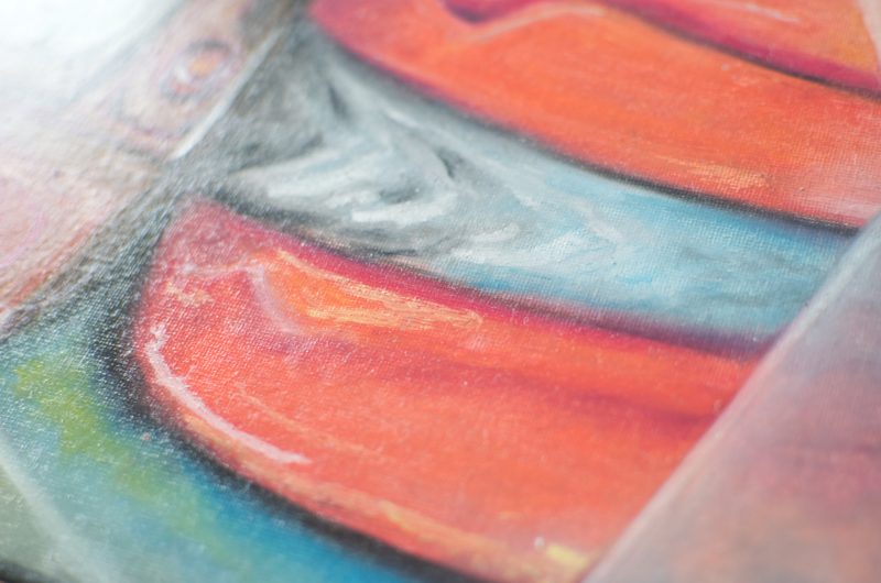 TV Head Surrealistic Original Oil Pastel Artwork in 28 cm x 35.5 cm