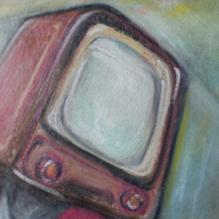 TV Head Surrealistic Original Oil Pastel Artwork in 28 cm x 35.5 cm