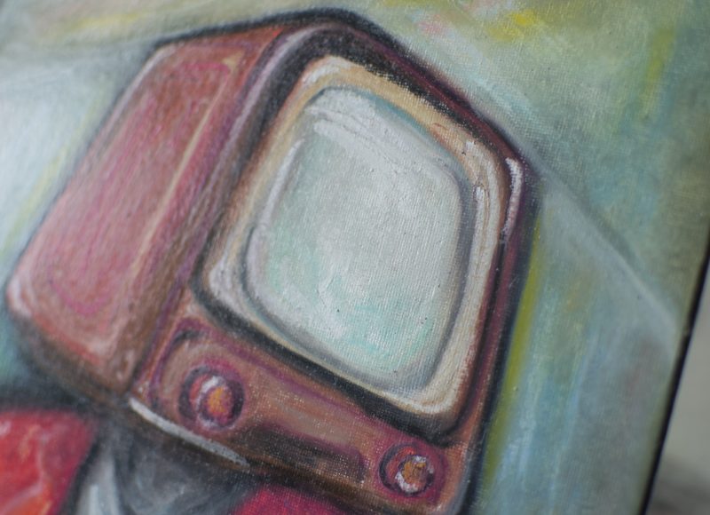 TV Head Surrealistic Original Oil Pastel Artwork in 28 cm x 35.5 cm