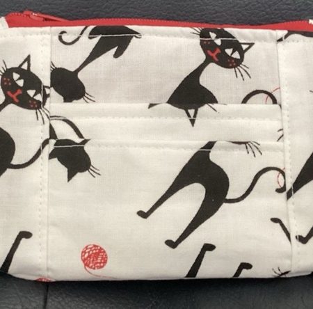Super Cute Handmade Black Cat Fabric Zipped Coin/Card Purse with Matching Red Lining