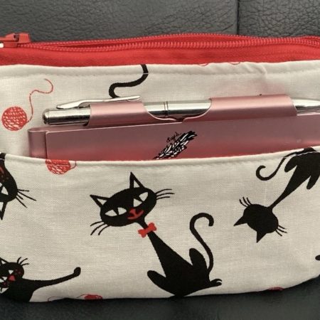 Super Cute Handmade Black Cat Fabric Zipped Coin/Card Purse with Matching Red Lining