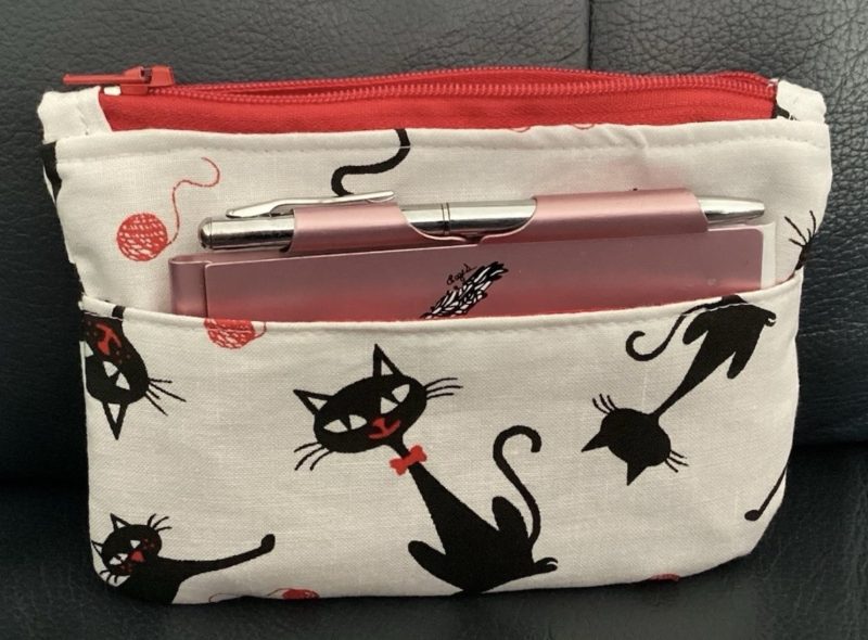 Super Cute Handmade Black Cat Fabric Zipped Coin/Card Purse with Matching Red Lining