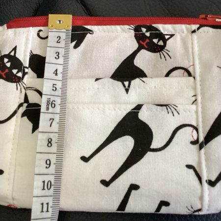Super Cute Handmade Black Cat Fabric Zipped Coin/Card Purse with Matching Red Lining