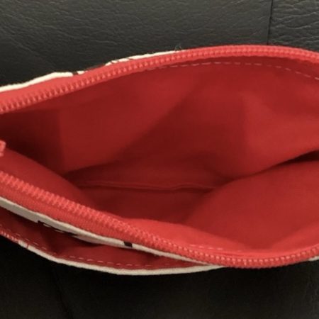 Super Cute Handmade Black Cat Fabric Zipped Coin/Card Purse with Matching Red Lining