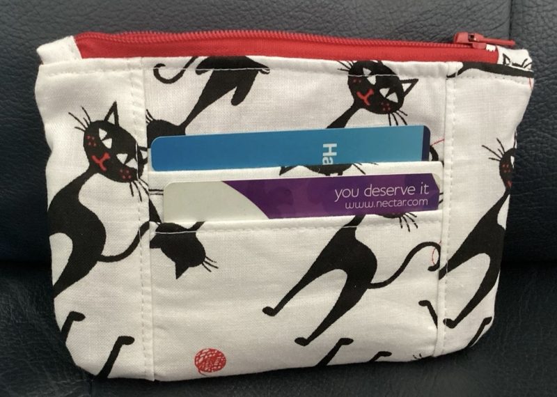 Super Cute Handmade Black Cat Fabric Zipped Coin/Card Purse with Matching Red Lining