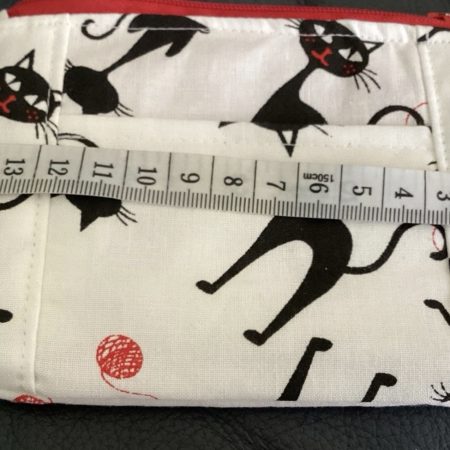 Super Cute Handmade Black Cat Fabric Zipped Coin/Card Purse with Matching Red Lining