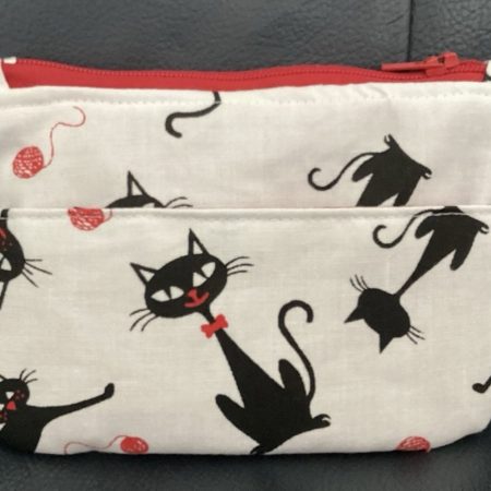 Super Cute Handmade Black Cat Fabric Zipped Coin/Card Purse with Matching Red Lining