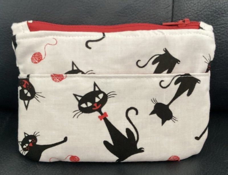 Super Cute Handmade Black Cat Fabric Zipped Coin/Card Purse with Matching Red Lining