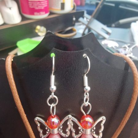 Handmade Red Angel Necklace And Earring Set