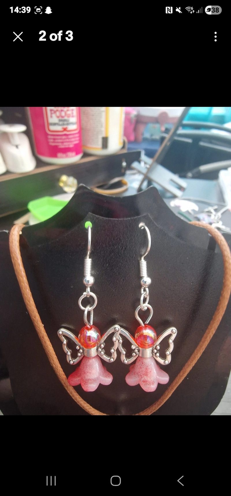 Handmade Red Angel Necklace And Earring Set