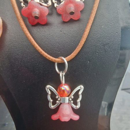 Handmade Red Angel Necklace And Earring Set