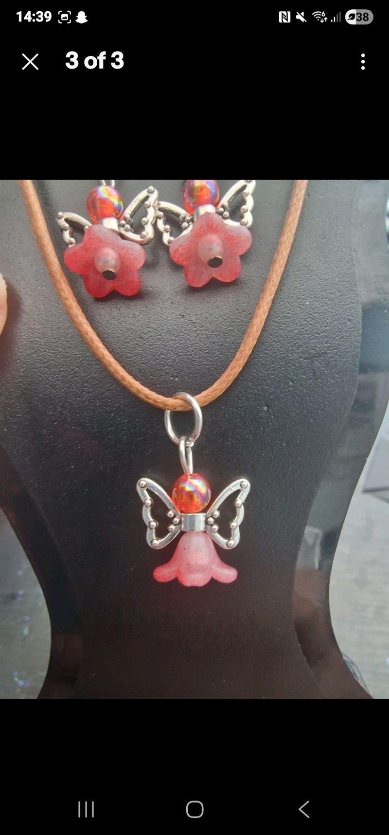 Handmade Red Angel Necklace And Earring Set