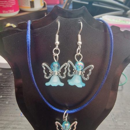 Handmade Blue Angel Necklace And Earrings Set