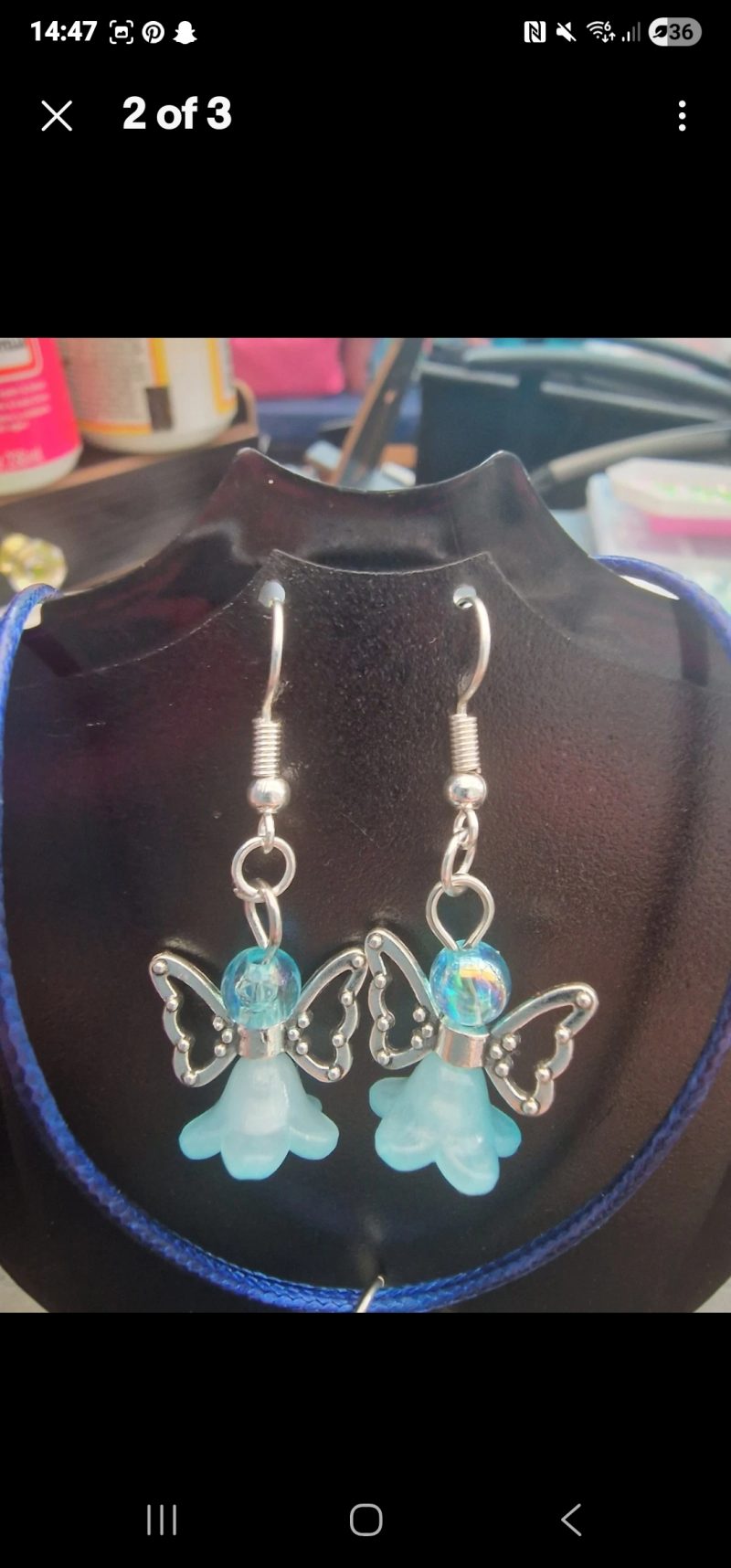 Handmade Blue Angel Necklace And Earrings Set