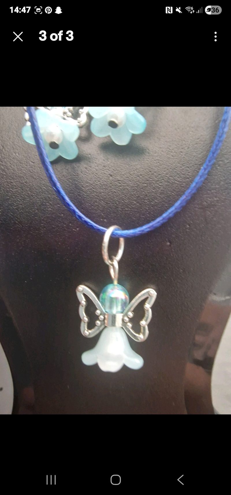 Handmade Blue Angel Necklace And Earrings Set
