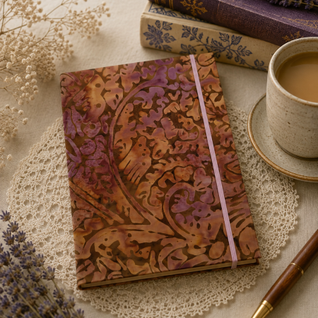 Handmade Dusky Pink Botanical Fabric Notebook – A6 Lined Journal