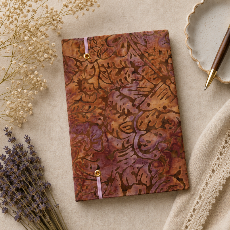 Handmade Dusky Pink Botanical Fabric Notebook – A6 Lined Journal
