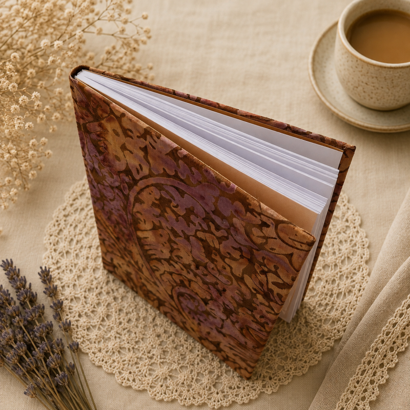 Handmade Dusky Pink Botanical Fabric Notebook – A6 Lined Journal