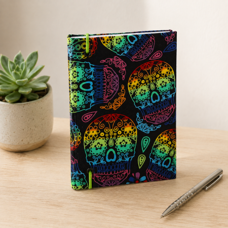Handmade Rainbow Candy Skull Fabric Notebook