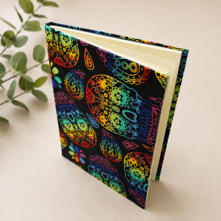 Handmade Rainbow Candy Skull Fabric Notebook