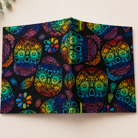 Handmade Rainbow Candy Skull Fabric Notebook