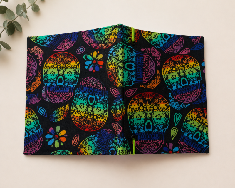 Handmade Rainbow Candy Skull Fabric Notebook
