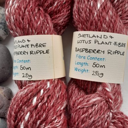 Hand Spun Yarn - Corriedale & Lotus Plant Fibre - Raspberry Ripple