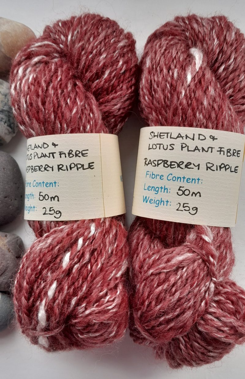 Hand Spun Yarn - Corriedale & Lotus Plant Fibre - Raspberry Ripple