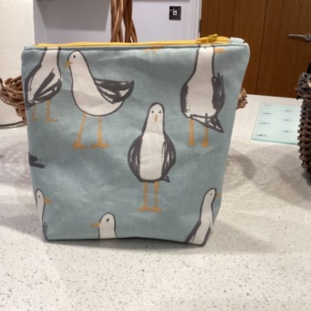 Quirky Seagull Themed Duck Egg Blue & Yellow, Lined Wash Bag/Make Up Bag