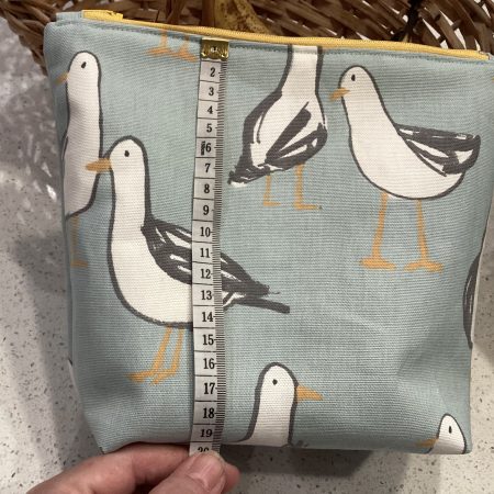 Quirky Seagull Themed Duck Egg Blue & Yellow, Lined Wash Bag/Make Up Bag