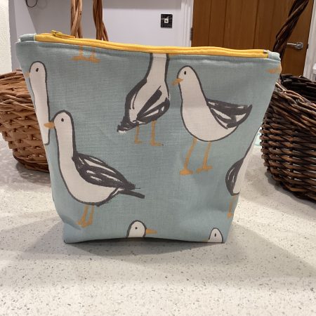 Quirky Seagull Themed Duck Egg Blue & Yellow, Lined Wash Bag/Make Up Bag