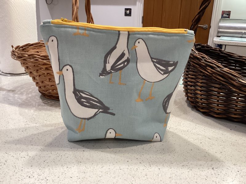 Quirky Seagull Themed Duck Egg Blue & Yellow, Lined Wash Bag/Make Up Bag
