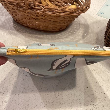 Quirky Seagull Themed Duck Egg Blue & Yellow, Lined Wash Bag/Make Up Bag