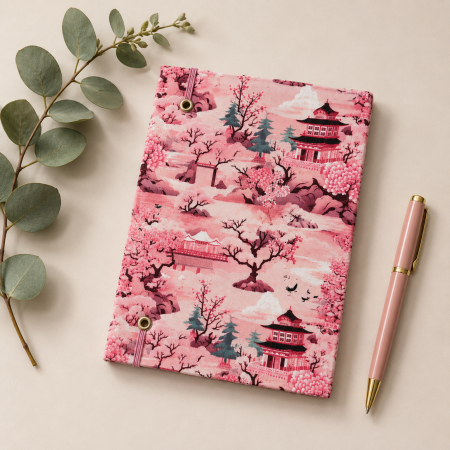 Handmade Japanese Cherry Blossom Fabric Notebook – 80 Lined Pages