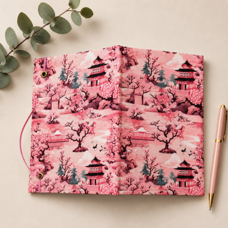 Handmade Japanese Cherry Blossom Fabric Notebook – 80 Lined Pages